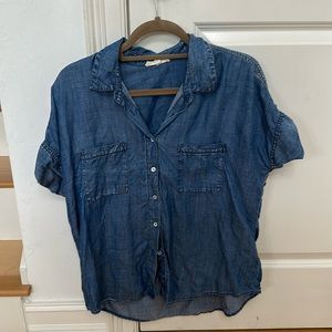 Loose fit denim button down shirt